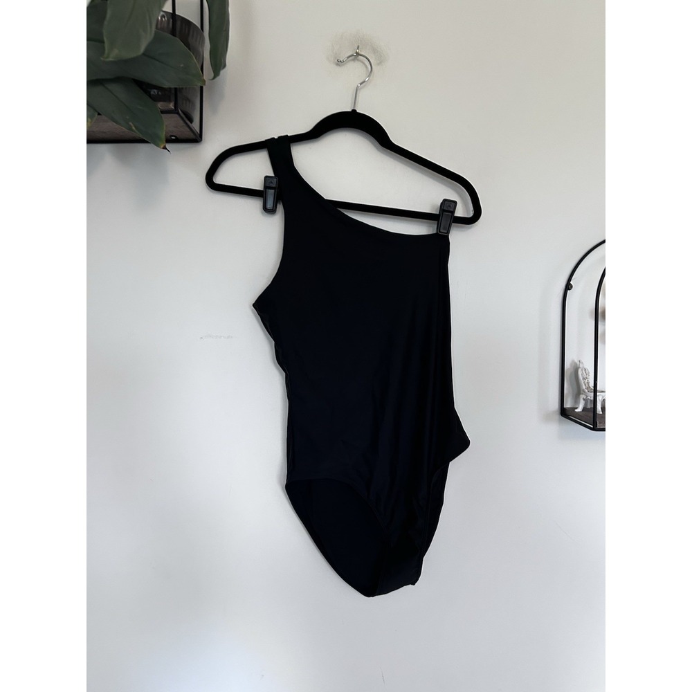 NWT Quince Black Italian One Shoulder One-Piece Swimsuit Size Medium
